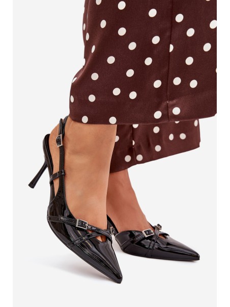 Patent Court Shoes With Open Heel And Straps Black Ravira