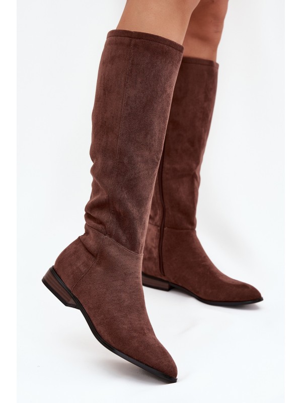 Suede Boots With Flat Heel Brown Eelin