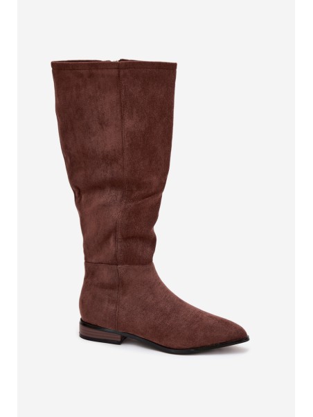 Suede Boots With Flat Heel Brown Eelin