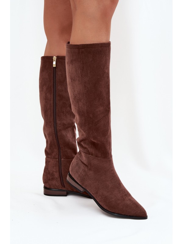 Suede Boots With Flat Heel Brown Eelin