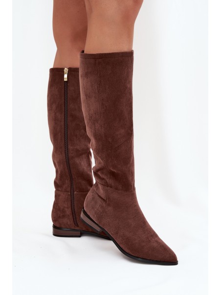 Suede Boots With Flat Heel Brown Eelin