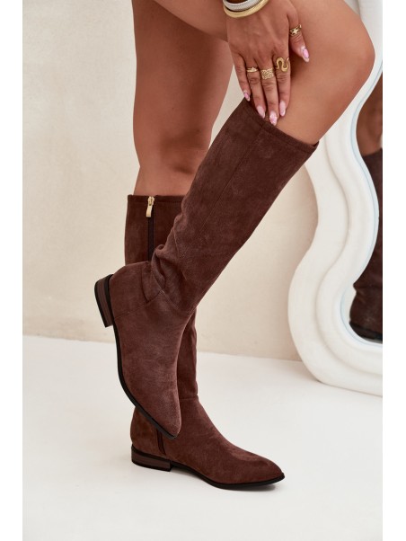 Suede Boots With Flat Heel Brown Eelin
