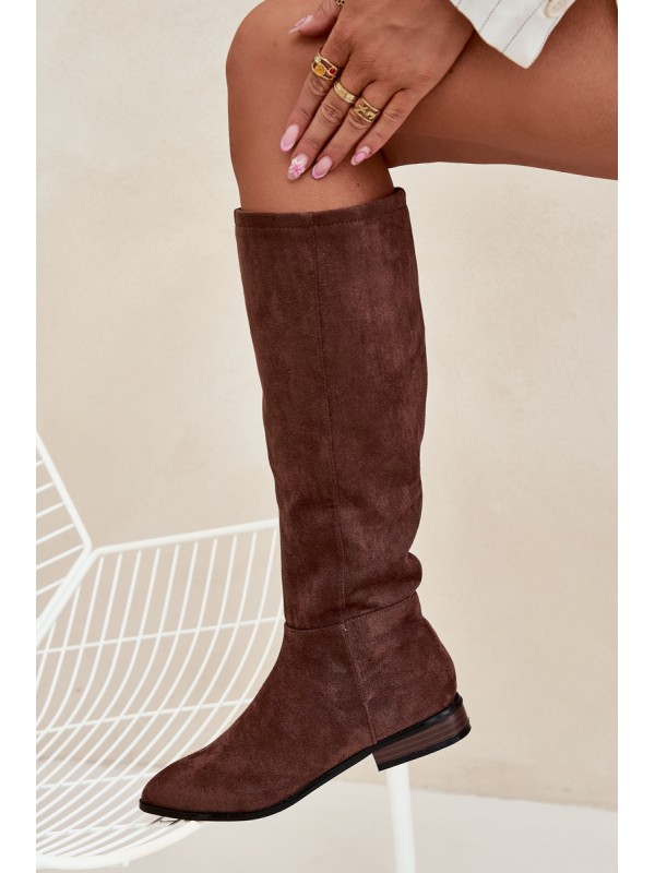 Suede Boots With Flat Heel Brown Eelin