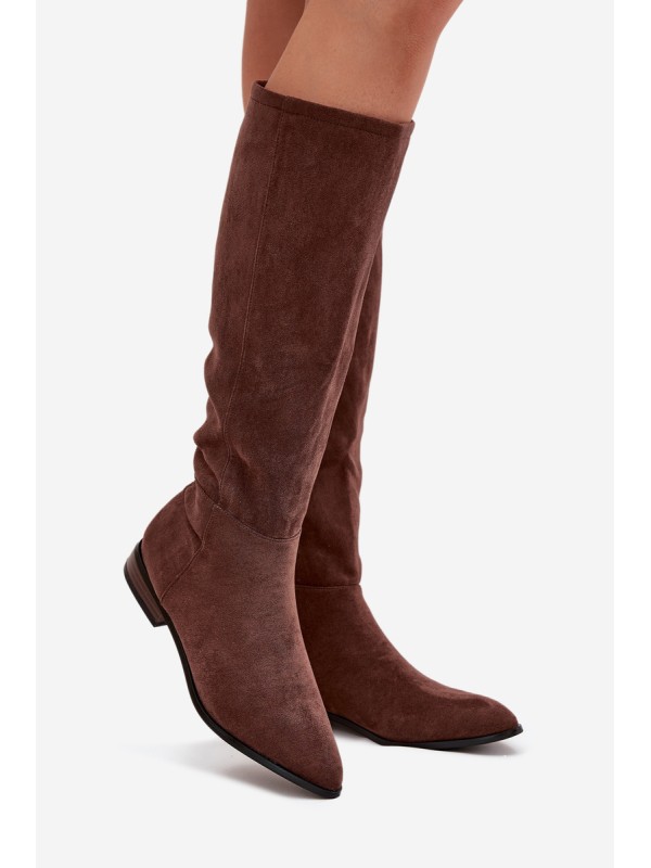 Suede Boots With Flat Heel Brown Eelin