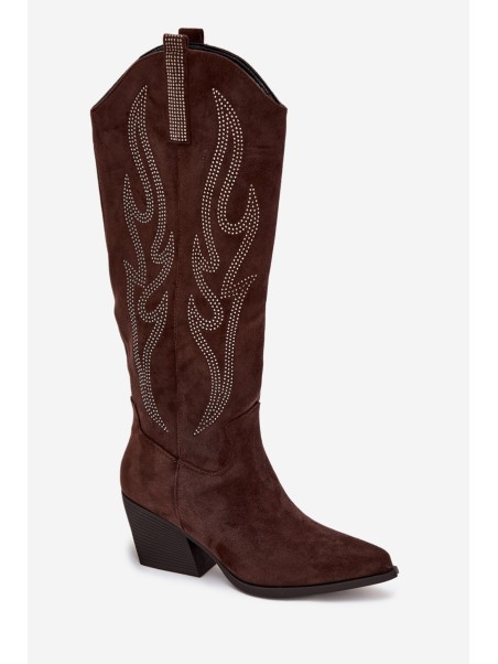 Women's Cowboy Boots With Decoration On Heel Chocolate Jovina