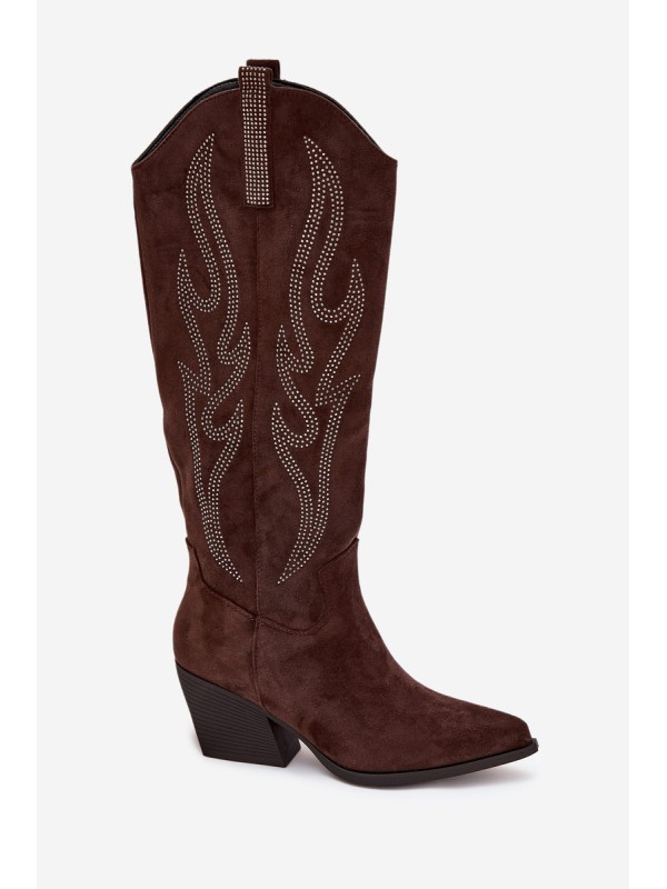 Women's Cowboy Boots With Decoration On Heel Chocolate Jovina