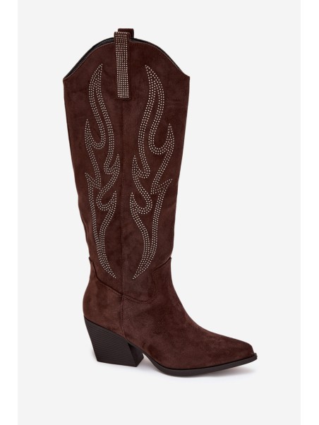 Women's Cowboy Boots With Decoration On Heel Chocolate Jovina