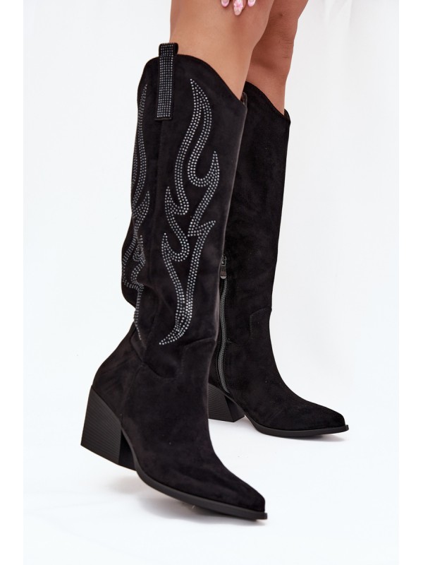 Women's Cowboy Boots With Decoration On Heel Black Jovina