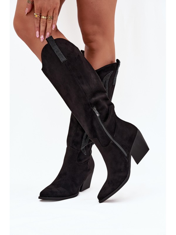 Women's Cowboy Boots With Decoration On Heel Black Jovina