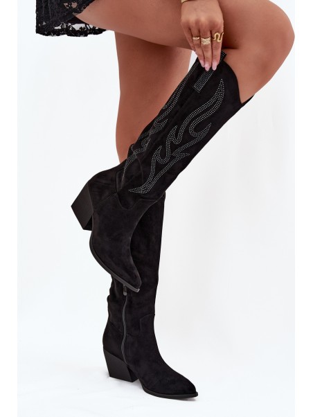 Women's Cowboy Boots With Decoration On Heel Black Jovina