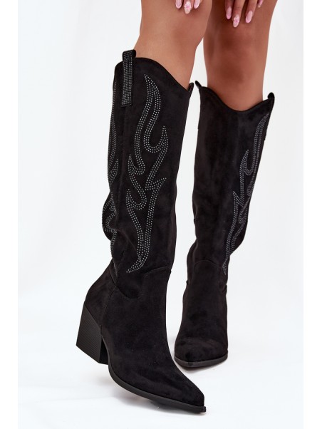 Women's Cowboy Boots With Decoration On Heel Black Jovina