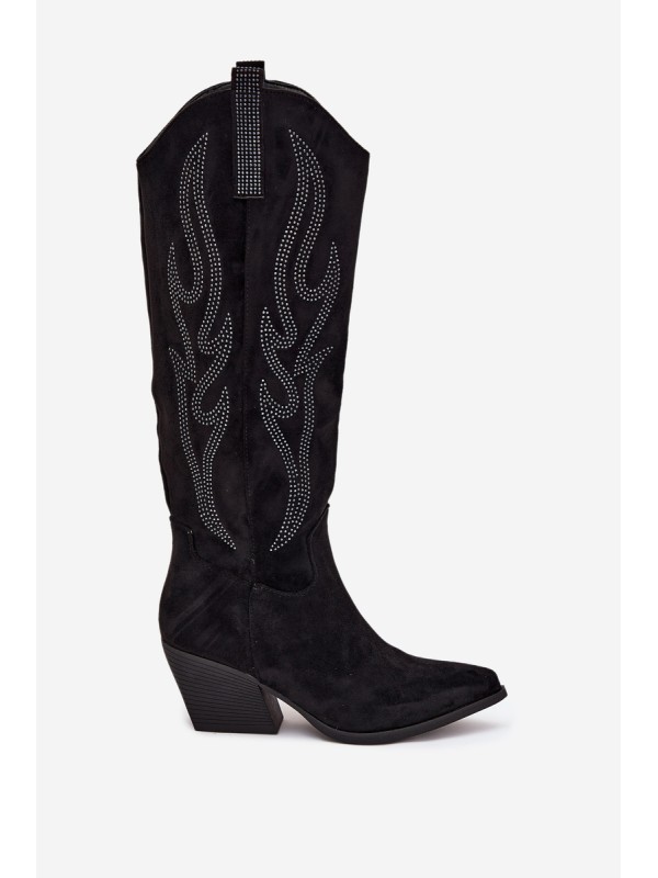 Women's Cowboy Boots With Decoration On Heel Black Jovina