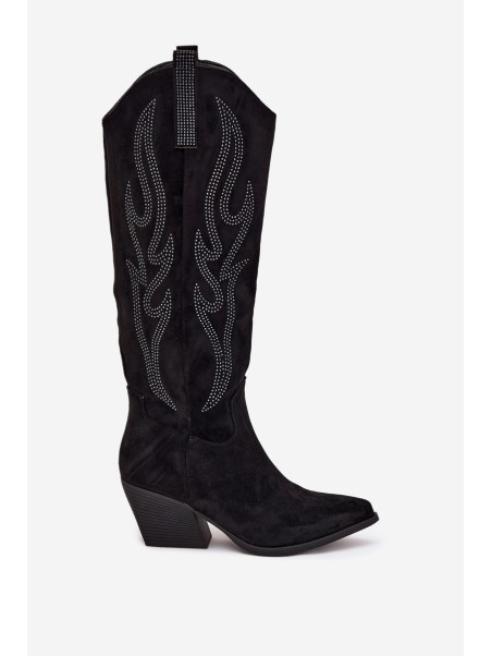 Women's Cowboy Boots With Decoration On Heel Black Jovina