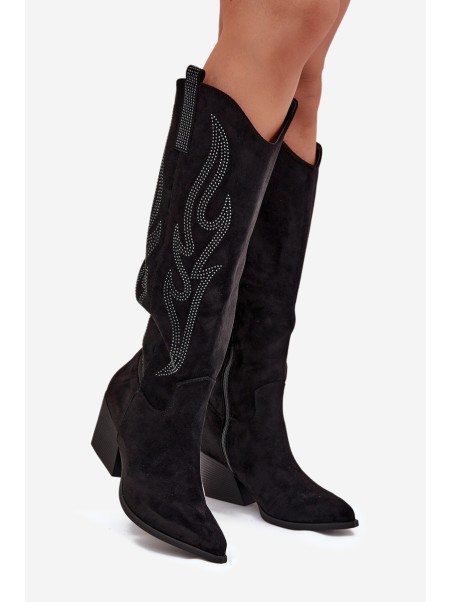 Women's Cowboy Boots With Decoration On Heel Black Jovina