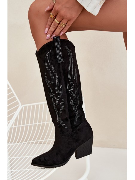 Women's Cowboy Boots With Decoration On Heel Black Jovina