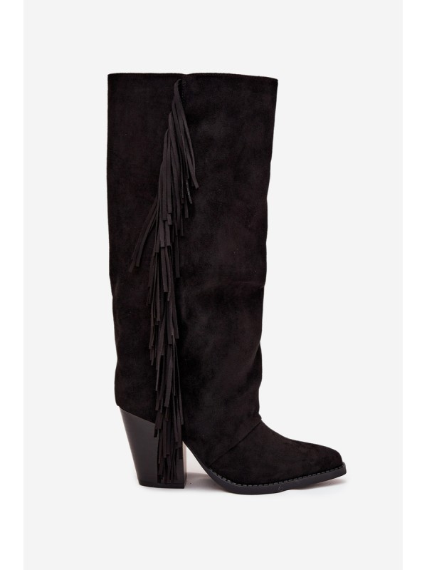 Women's Cowboy Boots With Fringes On A Heel Black Tivara