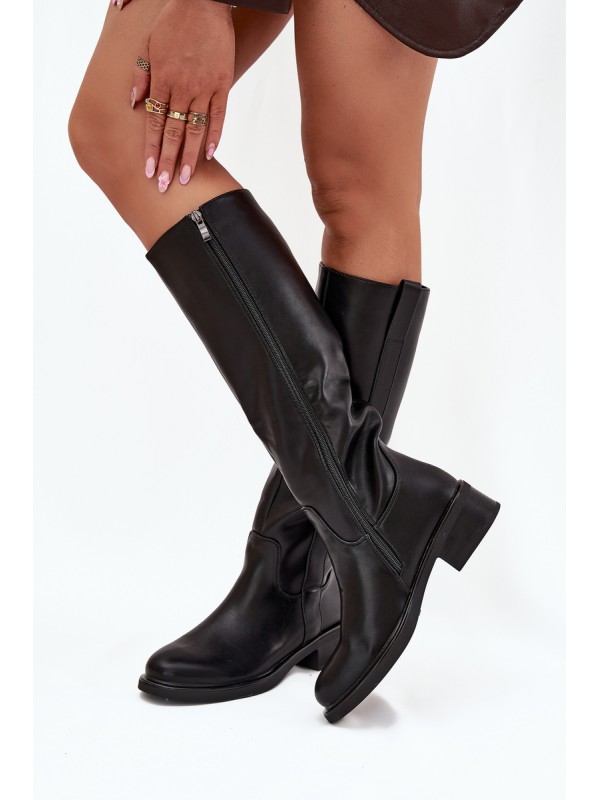 Women's Officer Boots On Low Heel Insulated Black Averna