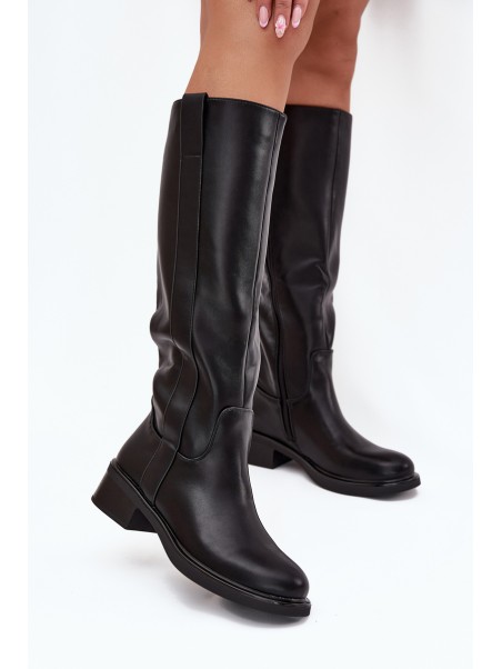 Women's Officer Boots On Low Heel Insulated Black Averna