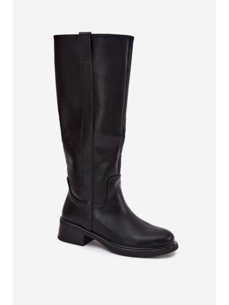 Women's Officer Boots On Low Heel Insulated Black Averna