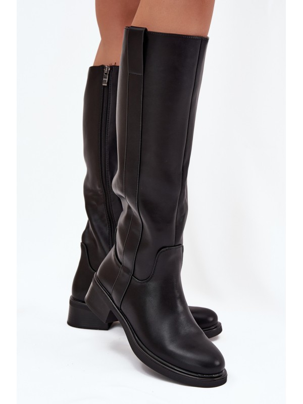 Women's Officer Boots On Low Heel Insulated Black Averna