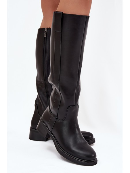 Women's Officer Boots On Low Heel Insulated Black Averna
