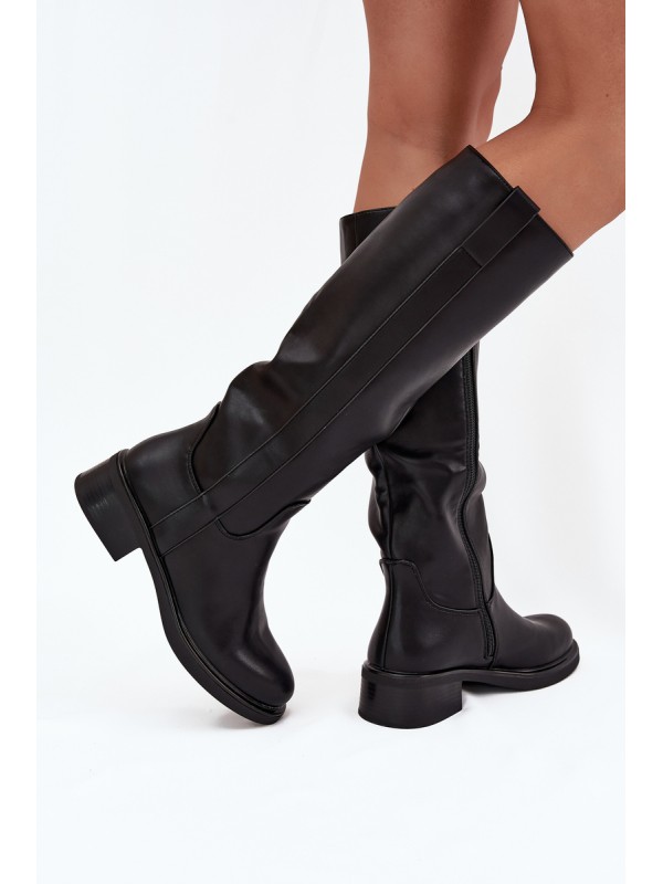 Women's Officer Boots On Low Heel Insulated Black Averna