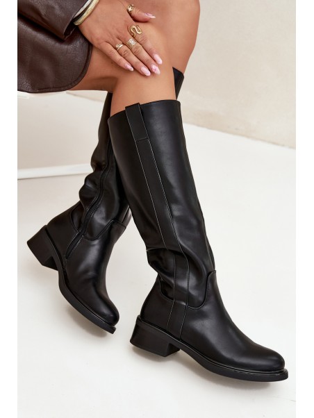 Women's Officer Boots On Low Heel Insulated Black Averna