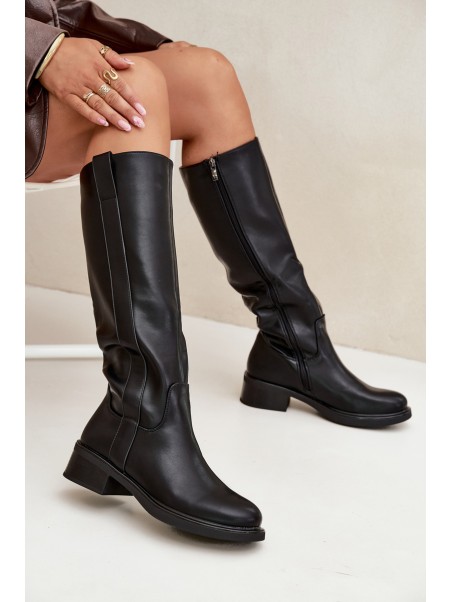 Women's Officer Boots On Low Heel Insulated Black Averna