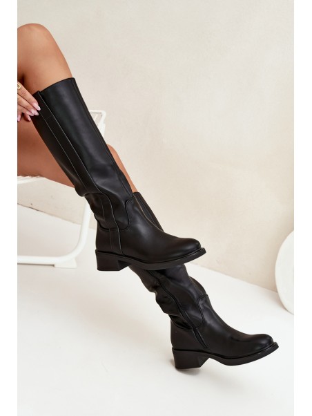 Women's Officer Boots On Low Heel Insulated Black Averna