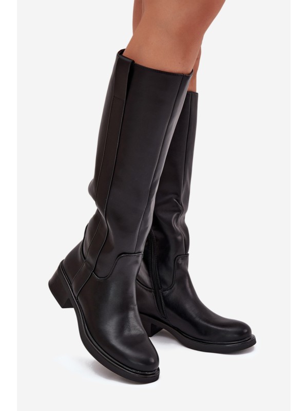 Women's Officer Boots On Low Heel Insulated Black Averna