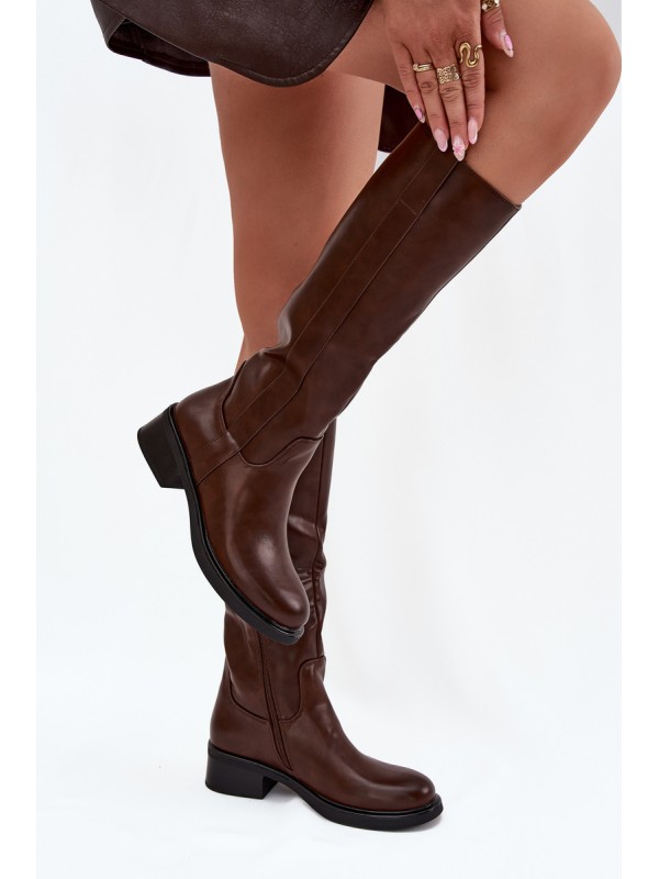 Women's Officer Boots With Low Heel Insulated Brown Averna