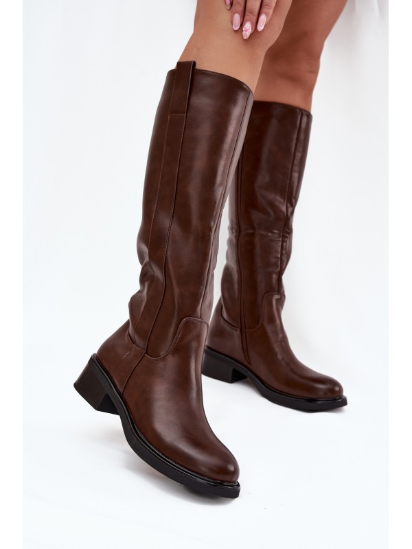 Women's Officer Boots With Low Heel Insulated Brown Averna