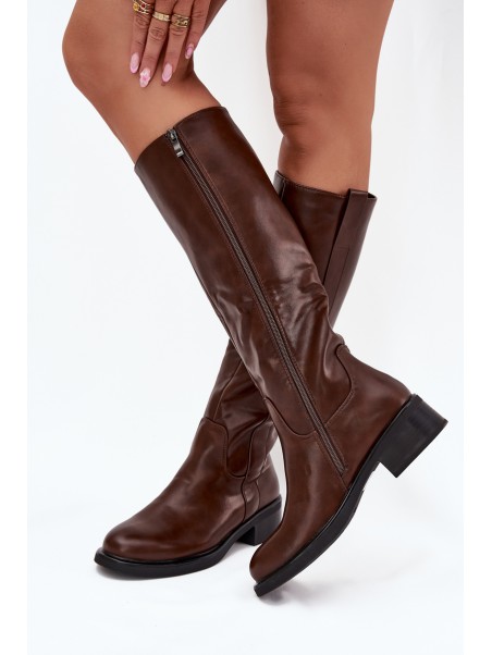Women's Officer Boots With Low Heel Insulated Brown Averna