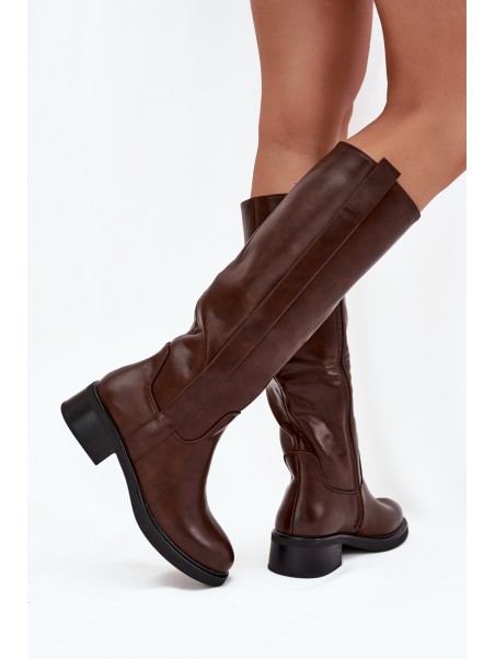 Women's Officer Boots With Low Heel Insulated Brown Averna