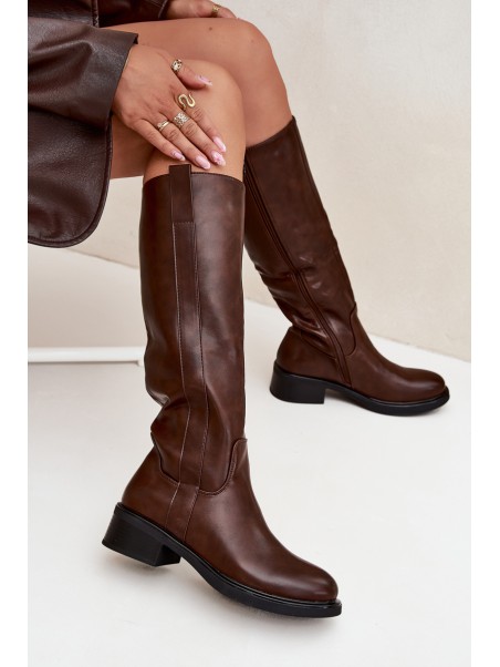 Women's Officer Boots With Low Heel Insulated Brown Averna