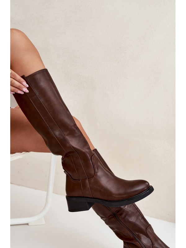 Women's Officer Boots With Low Heel Insulated Brown Averna