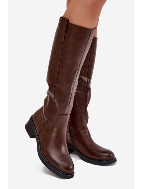 Women's Officer Boots With Low Heel Insulated Brown Averna