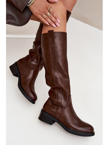 Women's Officer Boots With Low Heel Insulated Brown Averna