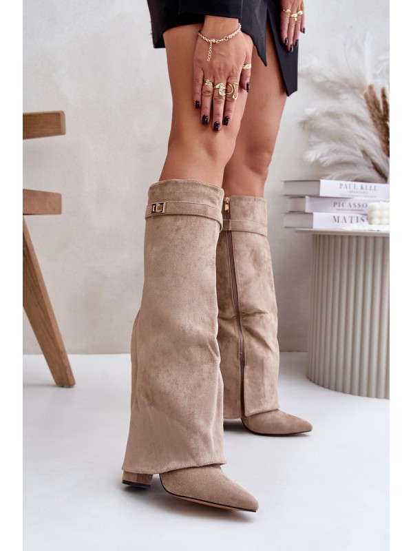 Heeled Boots With Turned Shaft Beige Evyra