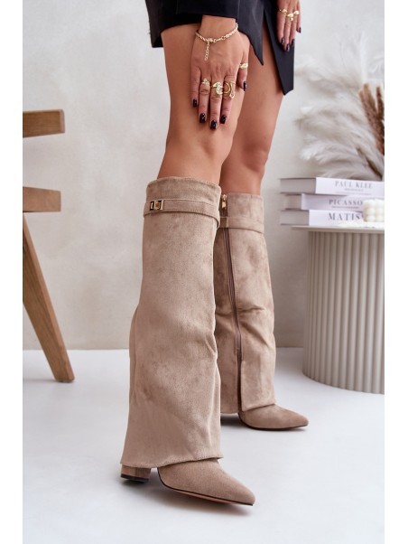 Heeled Boots With Turned Shaft Beige Evyra