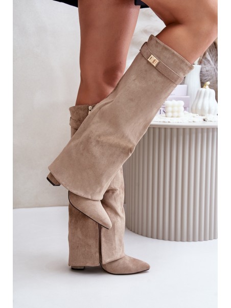 Heeled Boots With Turned Shaft Beige Evyra