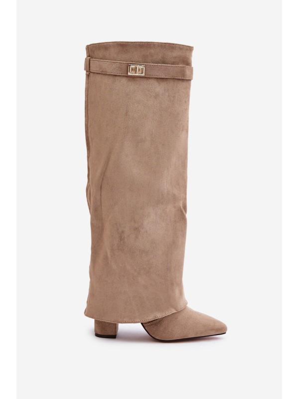 Heeled Boots With Turned Shaft Beige Evyra