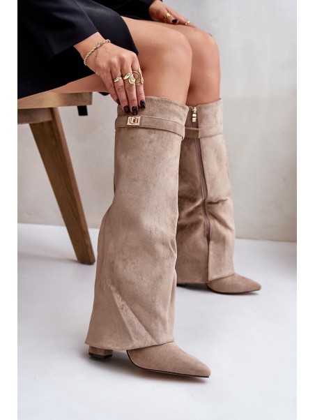 Heeled Boots With Turned Shaft Beige Evyra