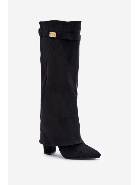 Eco Suede Boots Heel Block Zip Insulated Folded Shaft Beige Evyra