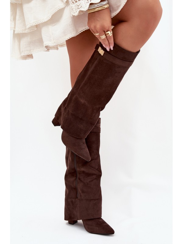 Eco Suede Boots Heel Block Zipper Insulated Folded Shaft Chocolate Evyra 2