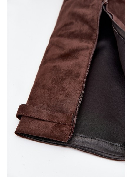 Eco Suede Boots Heel Block Zipper Insulated Folded Shaft Chocolate Evyra