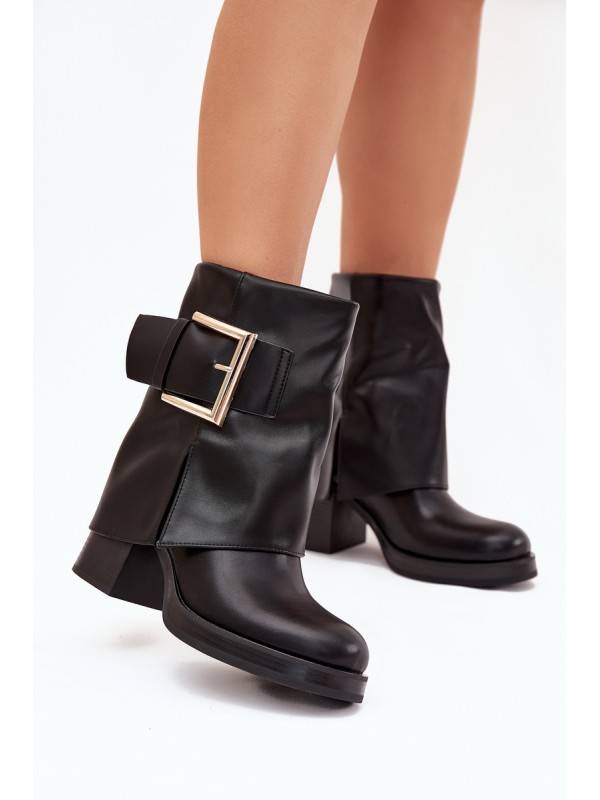 Women's Insulated Heeled Boots with Golden Buckle Black Milira 2