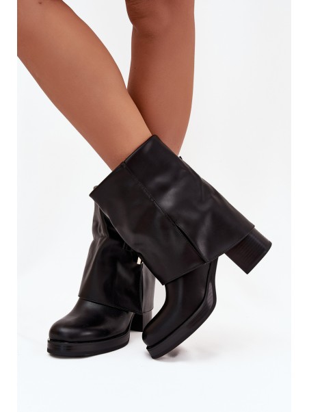 Women's Insulated Heeled Boots with Golden Buckle Black Milira