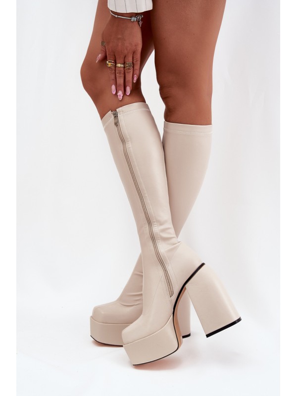 Women's Ankle Boots On A Heel And Platform Light Beige Yavira