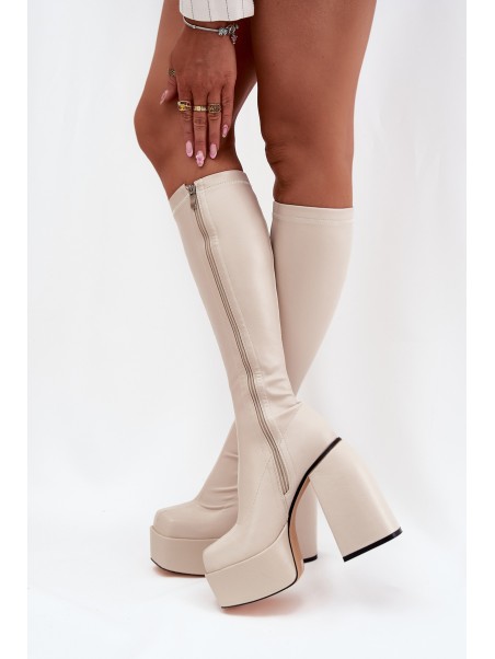 Women's Ankle Boots On A Heel And Platform Light Beige Yavira